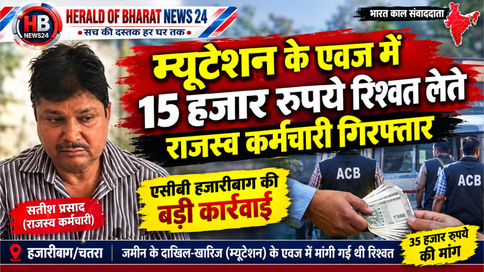 म्यूटेशन के एवज में 15 हजार रुपये रिश्वत लेते राजस्व कर्मचारी गिरफ्तार